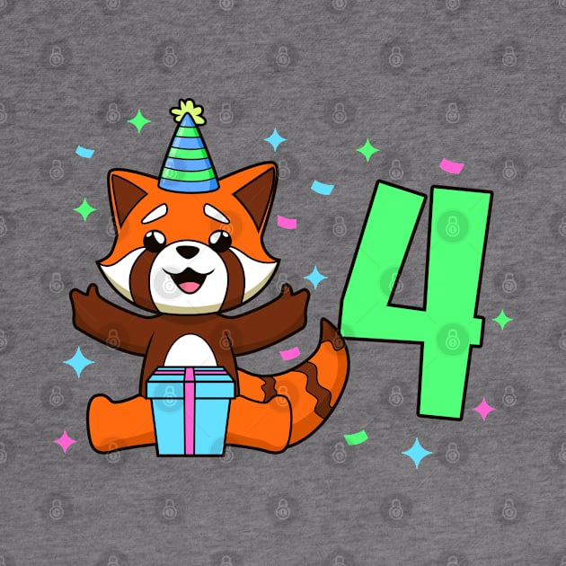 I am 4 with red panda - kids birthday 4 years old by Modern Medieval Design